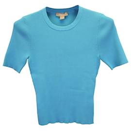 Michael Kors-Top Michael Kors in maglia a coste in cotone blu-Blu