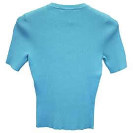 Michael Kors-Top Michael Kors in maglia a coste in cotone blu-Blu