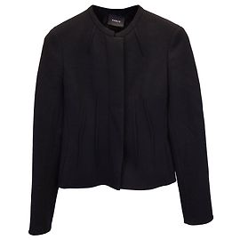Akris Abadin Rundhalsjacke mit kurzer Taille aus schwarzer Wolle Schwarz
