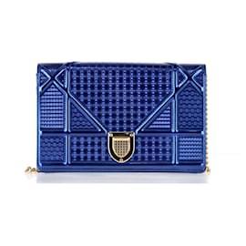 Dior-Diorama Geldbörse mit Kette aus blauem Leder-Blau