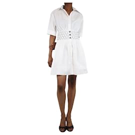 Chanel-White shirred waist midi dress - size UK 6-White