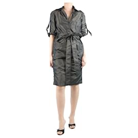 Lanvin-Vestido midi de nylon marrom com cinto - tamanho UK 10-Marrom