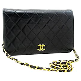 Chanel-BLACK VINTAGE 2000-2002 sac porté épaule à chaîne à rabat intégral-Noir
