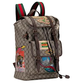 Gucci-Gucci Brown GG Supreme Courrier Backpack-Brown,Beige
