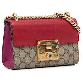 Gucci-Gucci Brown Small GG Supreme Padlock Crossbody Bag-Marrone,Beige