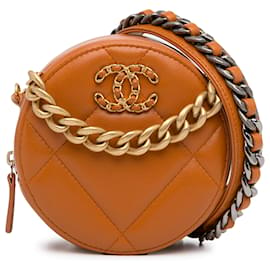 Chanel-Chanel Piel de cordero marrón 19 Clutch Redondo Con Cadena-Castaño