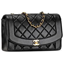 Chanel-Rabat Diana en cuir d'agneau moyen noir Chanel-Noir