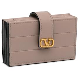Valentino-Valentino Brown VLogo Leather Card Holder-Brown,Beige