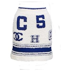 Chanel-Minifalda de tweed tejida con el icónico logo CC.-Blanco