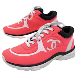 Chanel-CHANEL LOGO CC G SHOES34765 38 NEON LYCRA SNEAKERS + SNEAKERS BOX-Pink