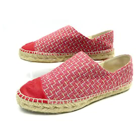 Chanel-CHANEL SAPATOS CC G LOGO ESPADRILLES32742 38 EM TWEED ROSA + CAIXA DE SAPATOS-Rosa