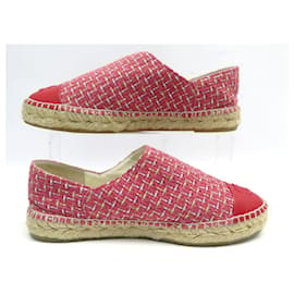 Chanel-CHANEL SAPATOS CC G LOGO ESPADRILLES32742 38 EM TWEED ROSA + CAIXA DE SAPATOS-Rosa