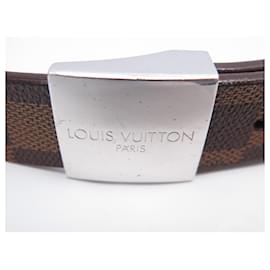 Louis Vuitton-CEINTURE LOUIS VUITTON T85 EN TOILE DAMIER EBENE BOUCLE ARGENTE CANVAS BELT-Marron