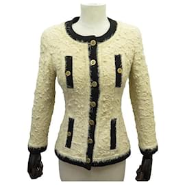Chanel-VINTAGE CHANEL TAILOR JACKET CC LOGO BUTTONS S 36 TWEED P03456 JACKET-Cream