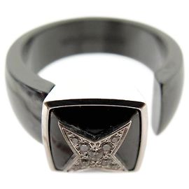 NEW MAUBOUSSIN ETOILE SUBLIME GM WHITE GOLD RING 18K BLACK CERAMIC RING Silvery