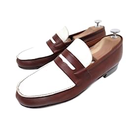 JM Weston-JM WESTON LOAFERS 7D 41 TWO-TONE LEATHER + POUCHES LOAFERS SHOES-Other