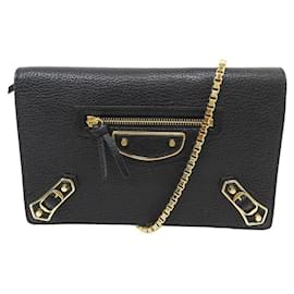 Balenciaga-NEUE BALENCIAGA WALLET ON CHAIN METALLIC EDGE WALLET TASCHE 444169 Geldbörse-Schwarz