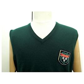 Hermès-NEW HERMES V-NECK SLEEVELESS SWEATER ECUSSON M 48 CASHMERE NO SLEEVE SWEATSHIRT-Green