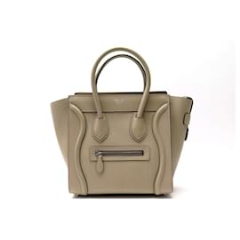 Céline-CELINE LUGGAGE MICRO HANDBAG IN TAUPE GRAIN LEATHER POUCH HAND BAG PURSE-Taupe