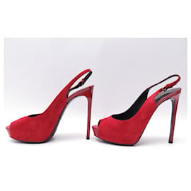 Saint Laurent-SAINT-LAURENT-SCHUHE 315576 SLINGBACK-PUMPEN 39.5 ROTE WILDLEDERSCHUHE-Rot