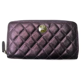 Chanel-NEW CHANEL ZIP-UP WALLET IRISE QUILTED LEATHER PURPLE COIN WALLET-Purple