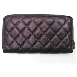 Chanel-NEW CHANEL ZIP-UP WALLET IRISE QUILTED LEATHER PURPLE COIN WALLET-Purple