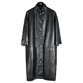 Chanel-10Manteau veste en cuir noir K$ avec boutons bijoux CC-Noir