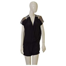 American Retro Combi Black Silk Sequins Romper Black