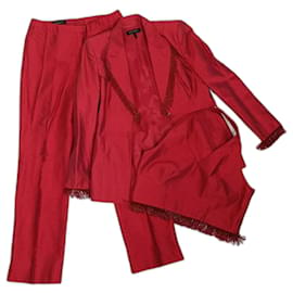 Escada-Escada red silk trouser suit, y2k women's suit-Red