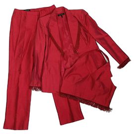 Tailleur pantalone in seta rossa Escada, Y2k abito da donna Rosso