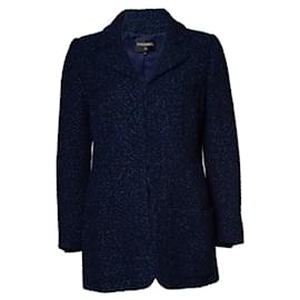 Chanel-Giacca in tweed blu con bottoni CC-Blu