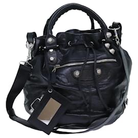 Balenciaga-BALENCIAGA Le sac à main Giant Pom Pom en cuir 2façon noir 203069 Auth yk11693-Noir