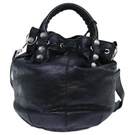 Balenciaga-BALENCIAGA The Giant Pom Pom Hand Bag Leather 2way Black 203069 Auth yk11693-Black