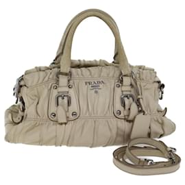 Prada-PRADA Hand Bag Leather 2way Beige Auth yk11925-Beige