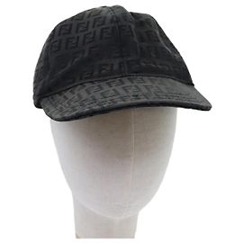 FENDI Zucchino Canvas Cap S Nero Auth yk11688 Nero