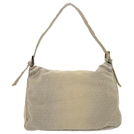 Fendi-FENDI Zucchino Canvas Beads Mamma Baguette Shoulder Bag Gray Auth ar11697-Grey