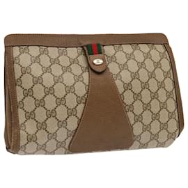 Gucci-GUCCI GG Supreme Web Sherry Line Clutch Bag PVC Beige Rot 89 01 033 Auth 70726-Rot,Beige