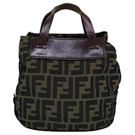Fendi-FENDI Zucca Canvas Hand Bag Brown Auth bs13605-Brown