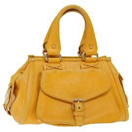 Céline-CELINE Bolsa de mão couro amarelo Auth fm3342-Amarelo