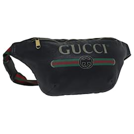 Gucci-GUCCI Web Sherry Line Body Bag Leder Schwarz Rot Grün 493869 Auth 71516-Schwarz,Rot,Grün