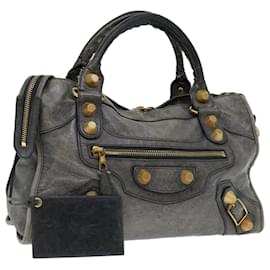 Balenciaga-BALENCIAGA Giant City Hand Bag Leather 2way Gray 173084 Auth FM3355-Grey