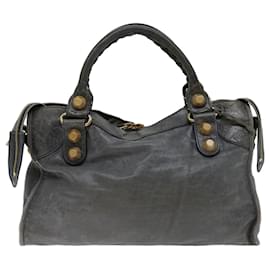 Balenciaga-BALENCIAGA Giant City Hand Bag Leather 2way Gray 173084 Auth FM3355-Grey