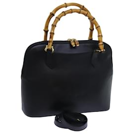 Gucci-GUCCI Bambú Bolso De Mano Cuero 2forma de autenticación negra 71310-Negro