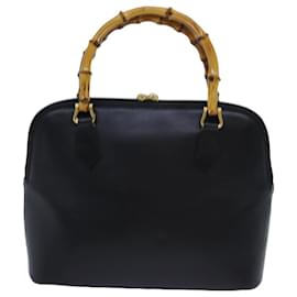 Gucci-GUCCI Bamboo Hand Bag Leather 2way Black Auth 71310-Black