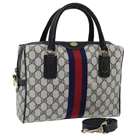 Gucci-GUCCI GG Canvas Sherry Line Hand Bag PVC 2way Navy Red Auth 71079-Red,Navy blue