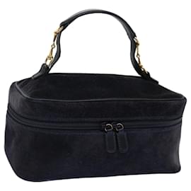 Gucci-GUCCI Vanity Cosmetic Pouch Suede Navy 032 1705 0140 Auth ep3985-Navy blue
