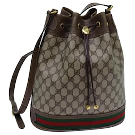 Gucci-GUCCI GG Canvas Web Sherry Line Shoulder Bag PVC Beige Green Red Auth 71174-Red,Beige,Green
