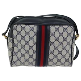 Gucci-GUCCI GG Canvas Sherry Line Shoulder Bag PVC Navy Red Auth yk11810-Red,Navy blue