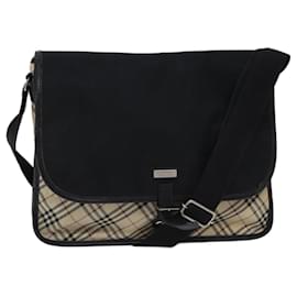 Burberry-BURBERRY Nova Check Black label Shoulder Bag Canvas Beige Auth ac2922-Beige