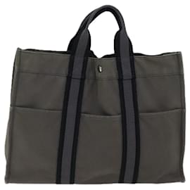 Hermès-HERMES Fourre Tout MM Hand Bag Canvas Black Gray Auth 70871-Black,Grey
